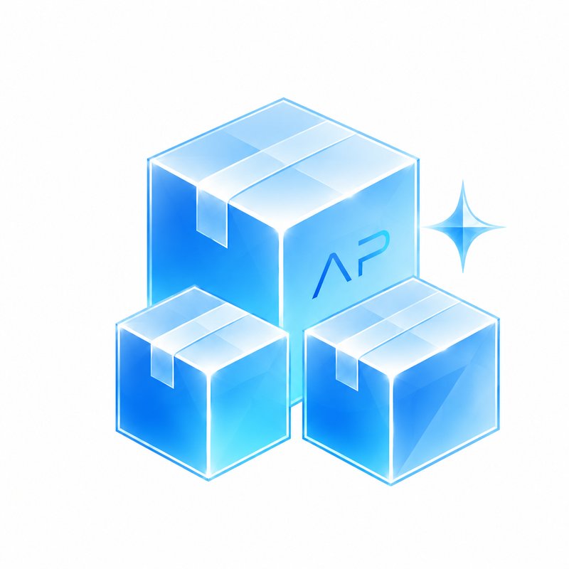 Artificial Payment, gestapelte Bundle-Boxen mit AP-Logo