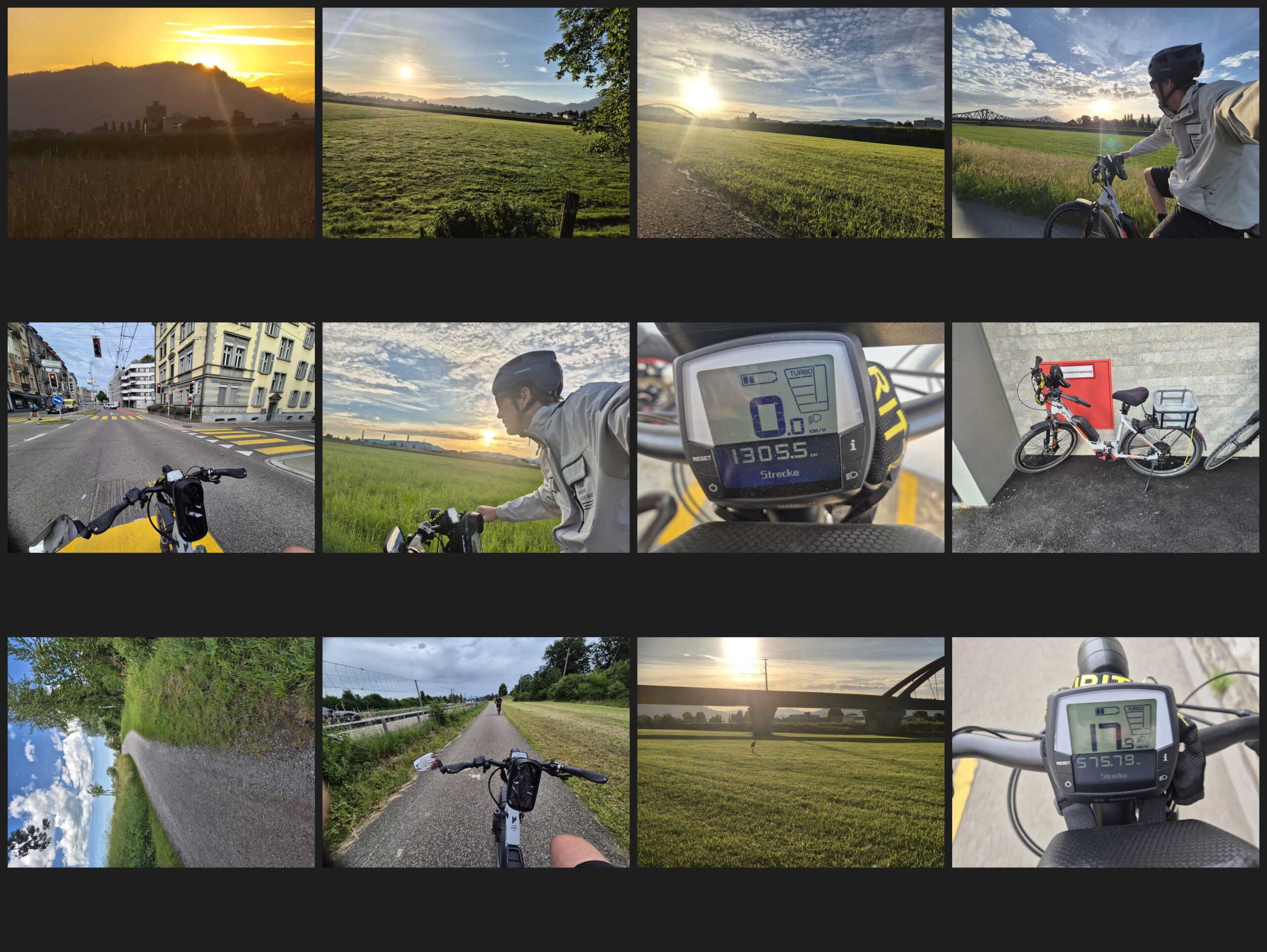 Fotocollage mit zwölf Momenten der Bike-to-work-Fahrten
