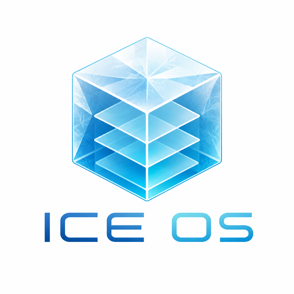 ICE OS Logo, gestapelte blaue Würfel
