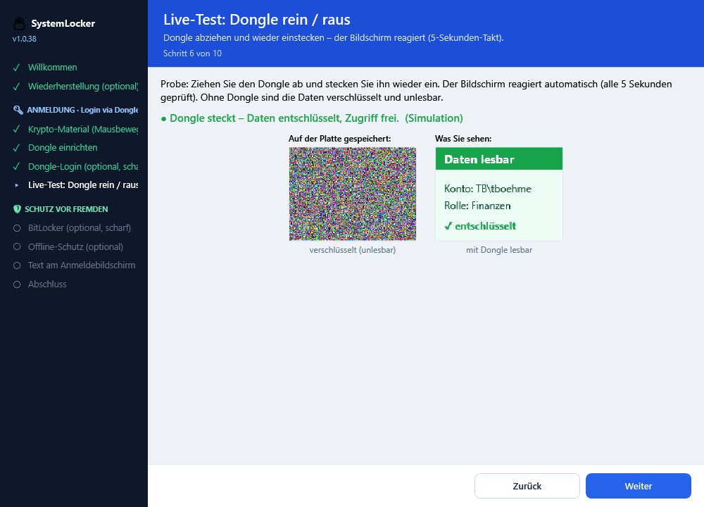 Live-Test der Anmeldung